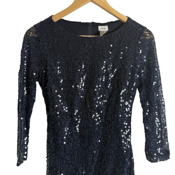 Cache Navy Blue Sequined Bodycon Sheath Mini Cocktail Dress Size 0 - Picture 2 of 8